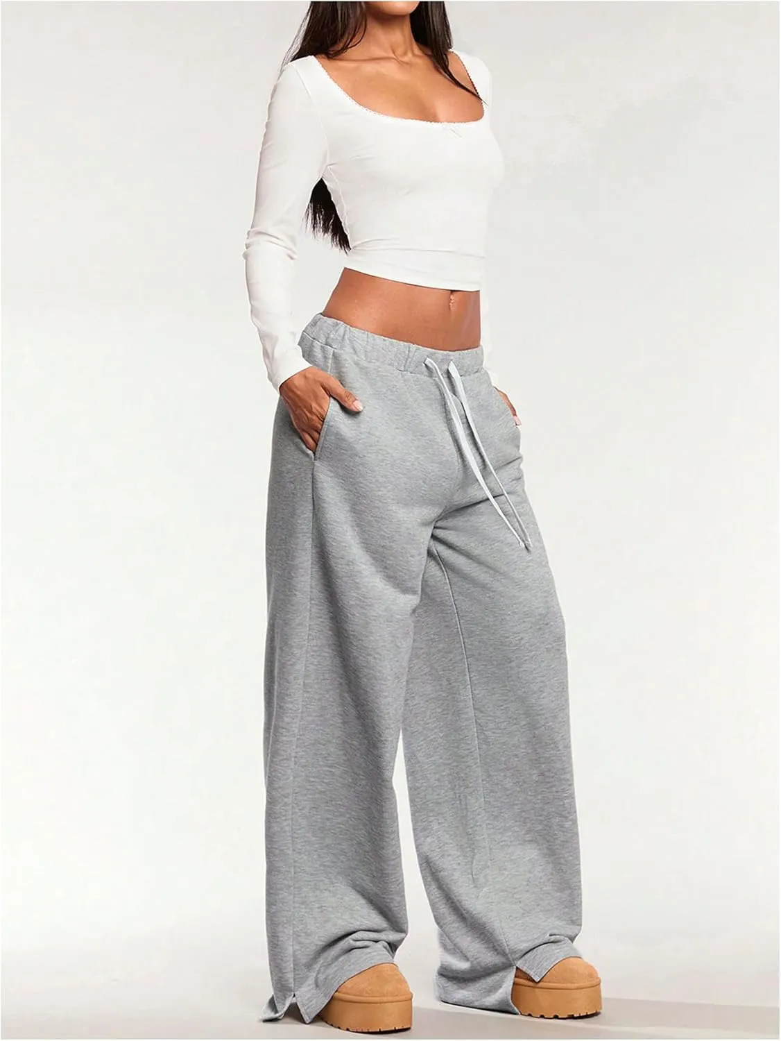 SHENHE Women's Low Rise Wide Leg Sweatpants Baggy Pants Drawstring Casual Workout Lounge Pants