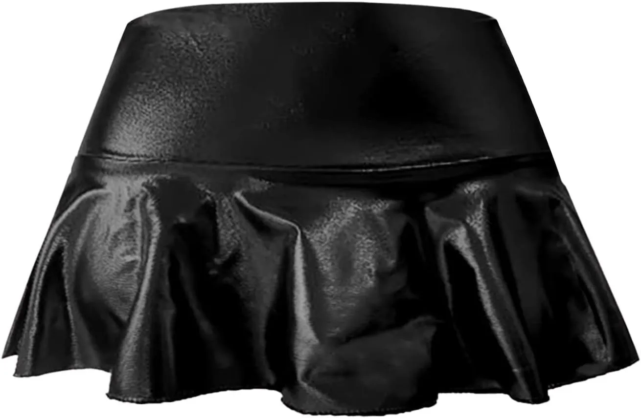 Short Mini Skirts for Women Trendy High Waisted Leather Pleated Solid Ruffle Skirt Fashion Skirts for Women 2024