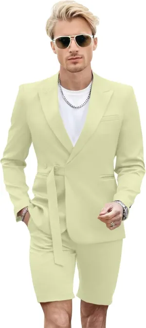 Shorts Suits for Men 2 Piece Slim Fit Peak Lapel Tuxedo for Men Casual Prom Summer Beach Wedding