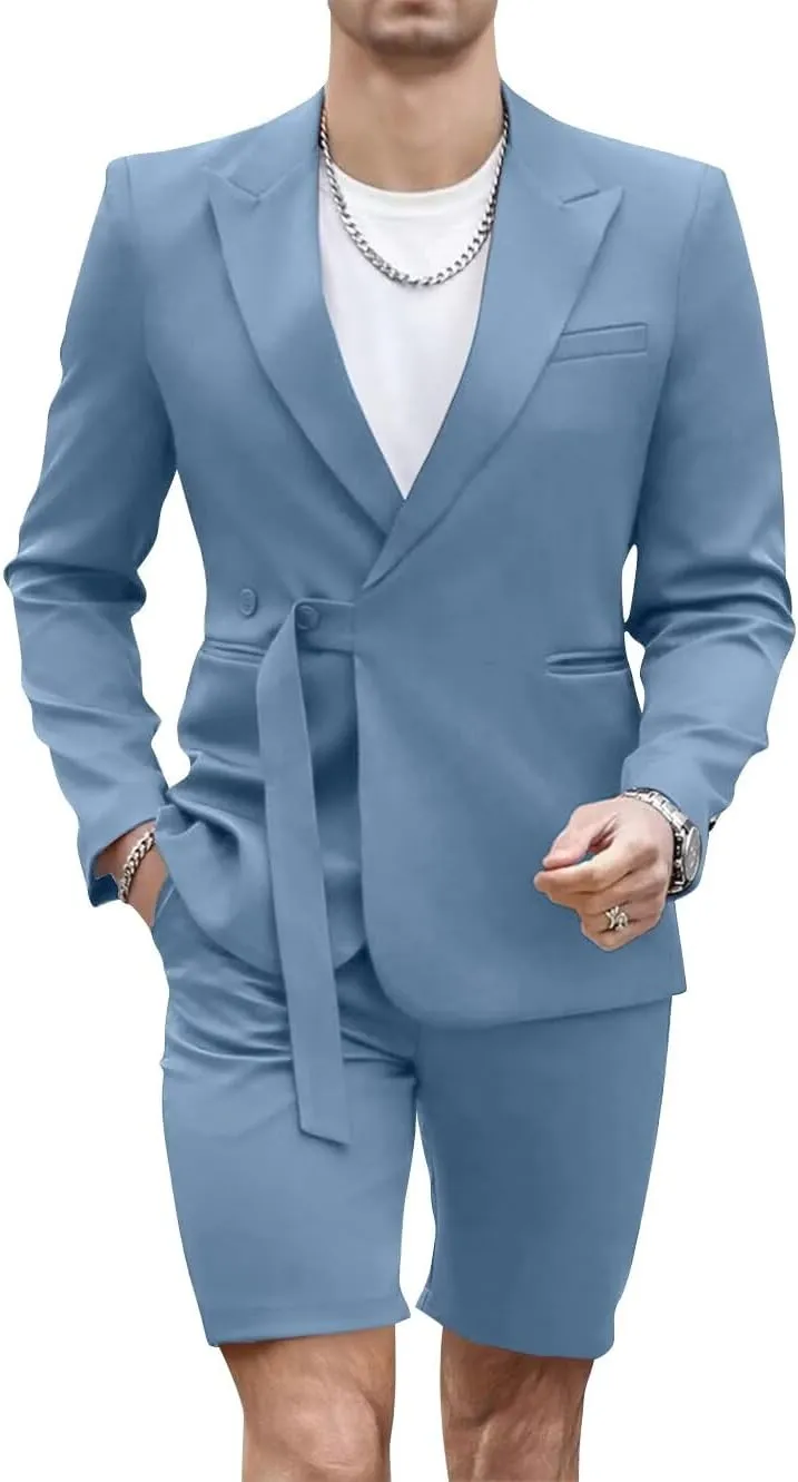 Shorts Suits for Men 2 Piece Slim Fit Summer Suit Outfit Two Buttons Peak Lapel Casual Prom Suit Beach Wedding Tuxedo