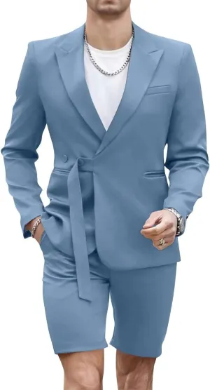 Shorts Suits for Men 2 Piece Slim Fit Summer Suit Outfit Two Buttons Peak Lapel Casual Prom Suit Beach Wedding Tuxedo