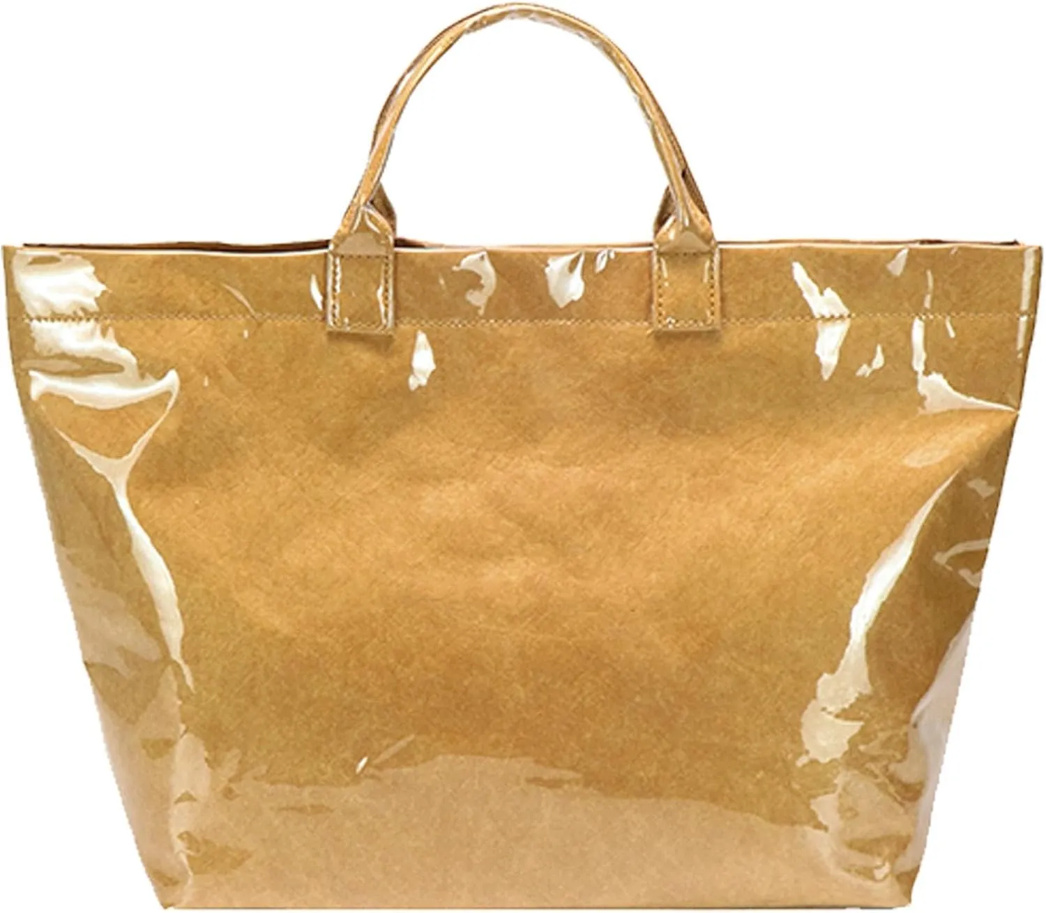 Shoulder HandbagLarge Capacity PVC Top Handle Bag for Women with Stylish Letter Print Handbag Kraft Paper Bag for Office and Daily Use