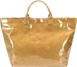 Shoulder HandbagLarge Capacity PVC Top Handle Bag for Women with Stylish Letter Print Handbag Kraft Paper Bag for Office and Daily Use