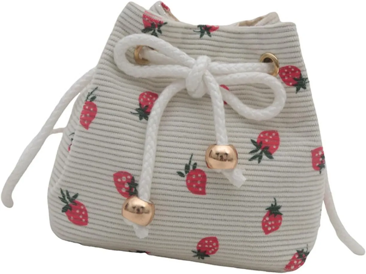 Shoulder HandbagStylish Corduroy Crossbody Bag with Strawberry Designs Bucket Bags Shoulder Purse for Casual Outings and Shopping