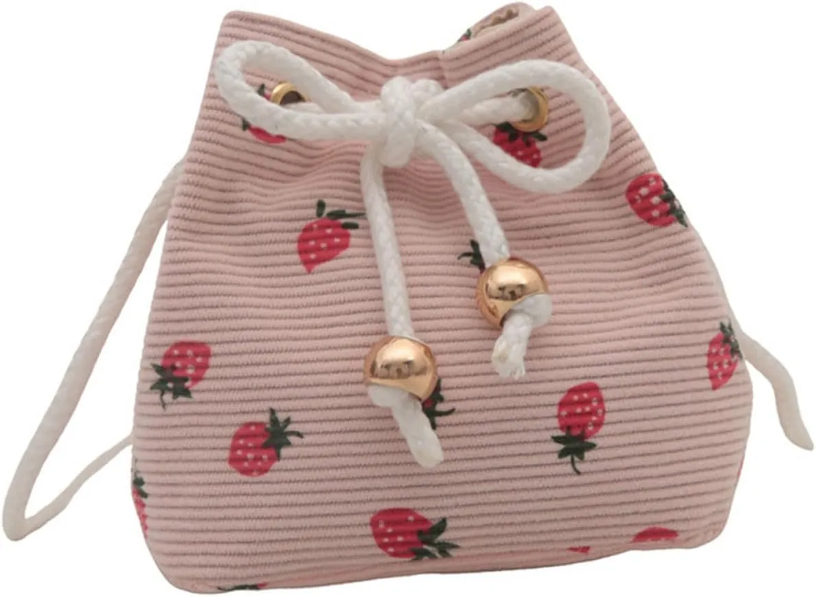Shoulder HandbagStylish Corduroy Crossbody Bag with Strawberry Designs Bucket Bags Shoulder Purse for Casual Outings and Shopping