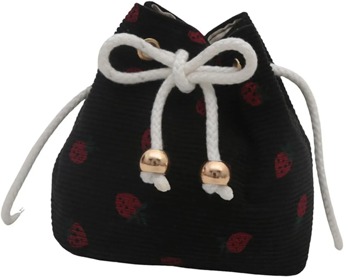 Shoulder HandbagStylish Corduroy Crossbody Bag with Strawberry Designs Bucket Bags Shoulder Purse for Casual Outings and Shopping