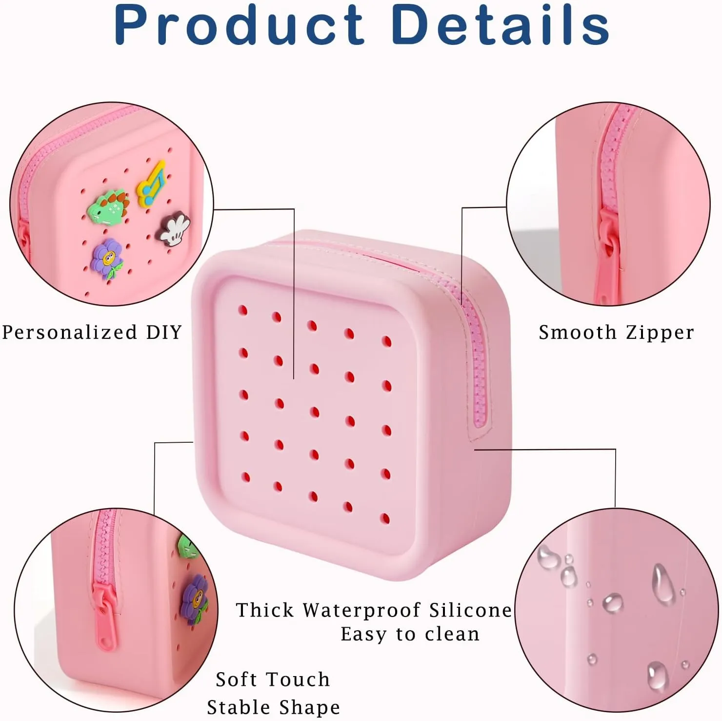 Silicone Makeup Bag with Holes, Small Waterproof Travel Cosmetic Bag, Stylish Travel Toiletry Pouch, Multi-Purpose with Holes Pouch Perfect for Sports, Beach, Pool(02Black)