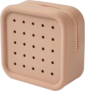 Silicone Makeup Bag with Holes, Small Waterproof Travel Cosmetic Bag, Stylish Travel Toiletry Pouch, Multi-Purpose with Holes Pouch Perfect for Sports, Beach, Pool(04Light Brown)