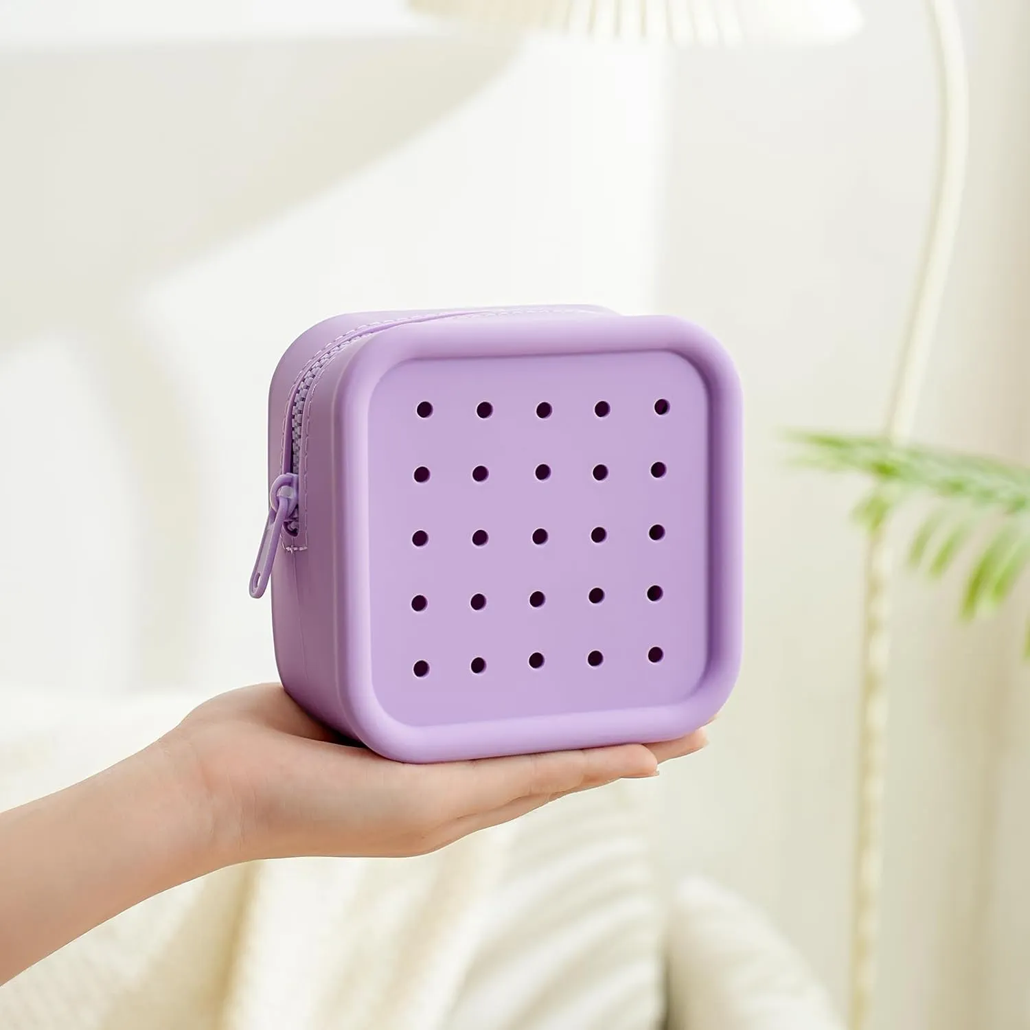 Silicone Makeup Bag with Holes, Small Waterproof Travel Cosmetic Bag, Stylish Travel Toiletry Pouch, Multi-Purpose with Holes Pouch Perfect for Sports, Beach, Pool(04Light Brown)