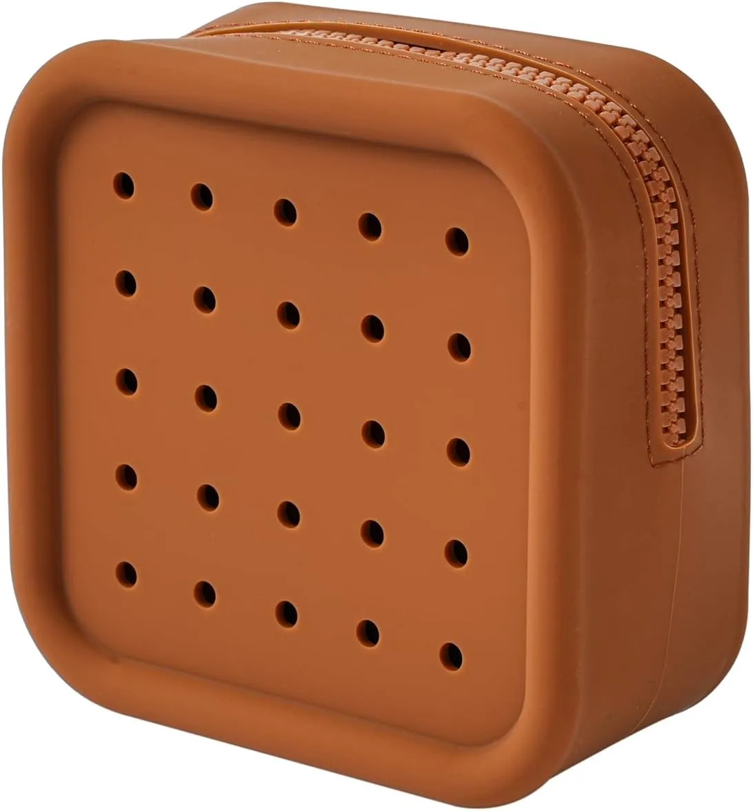 Silicone Makeup Bag with Holes, Small Waterproof Travel Cosmetic Bag, Stylish Travel Toiletry Pouch, Multi-Purpose with Holes Pouch Perfect for Sports, Beach, Pool(05Deep Brown)