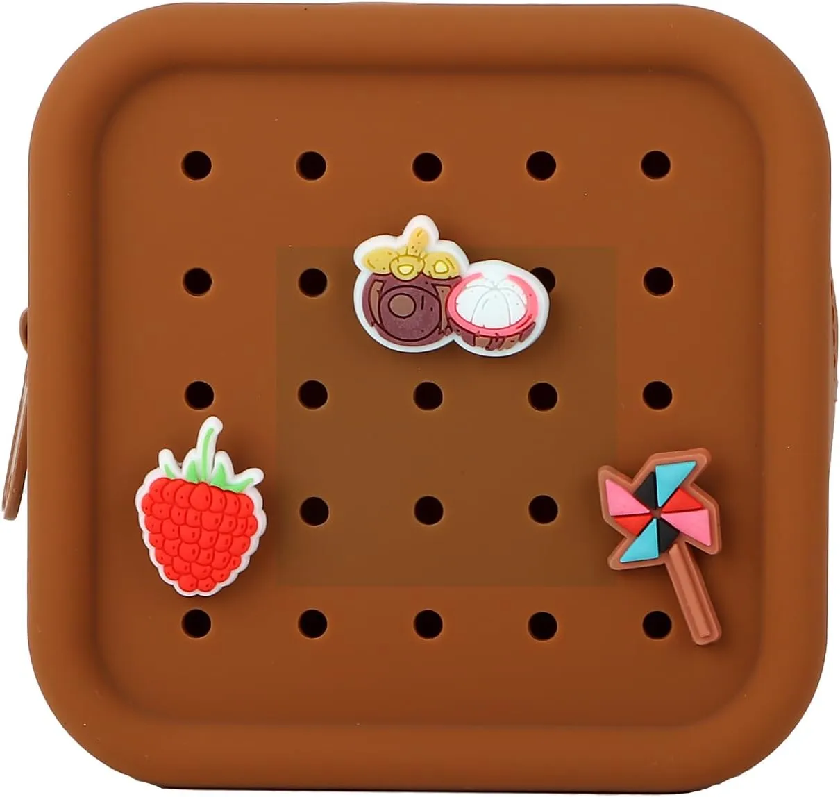 Silicone Makeup Bag with Holes, Small Waterproof Travel Cosmetic Bag, Stylish Travel Toiletry Pouch, Multi-Purpose with Holes Pouch Perfect for Sports, Beach, Pool(05Deep Brown)
