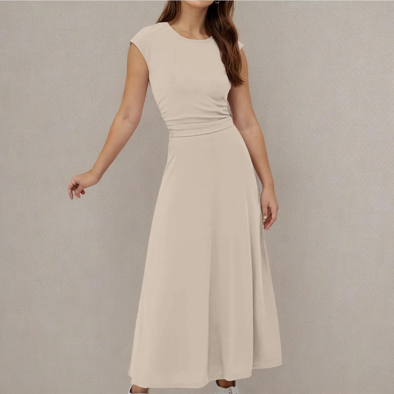Skirt Sets Women 2 Piece Outfits Casual Ribbed Knit Crewneck Cap Sleeve Crop Top High Waisted Swing Maxi Skirts