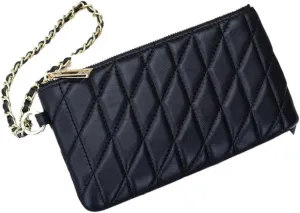 Slim Quilted Genuine Leather Zipper Chain Wristlet Strap Purse Mobile Phone Sheepskin Wallet for Women