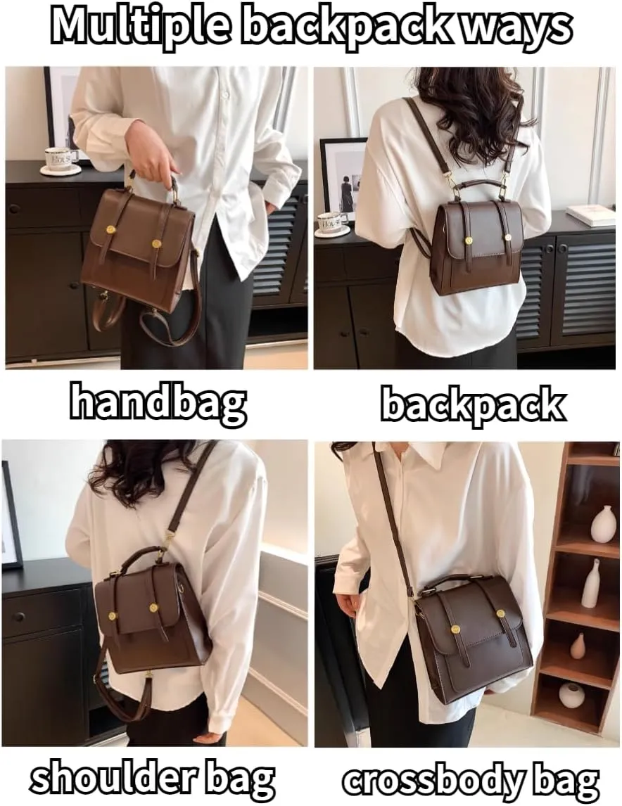 Small Backpack Leather for Women Mini Backpacks Purse Womens Backpack Purse Backpacks Purses, Brown, One Size