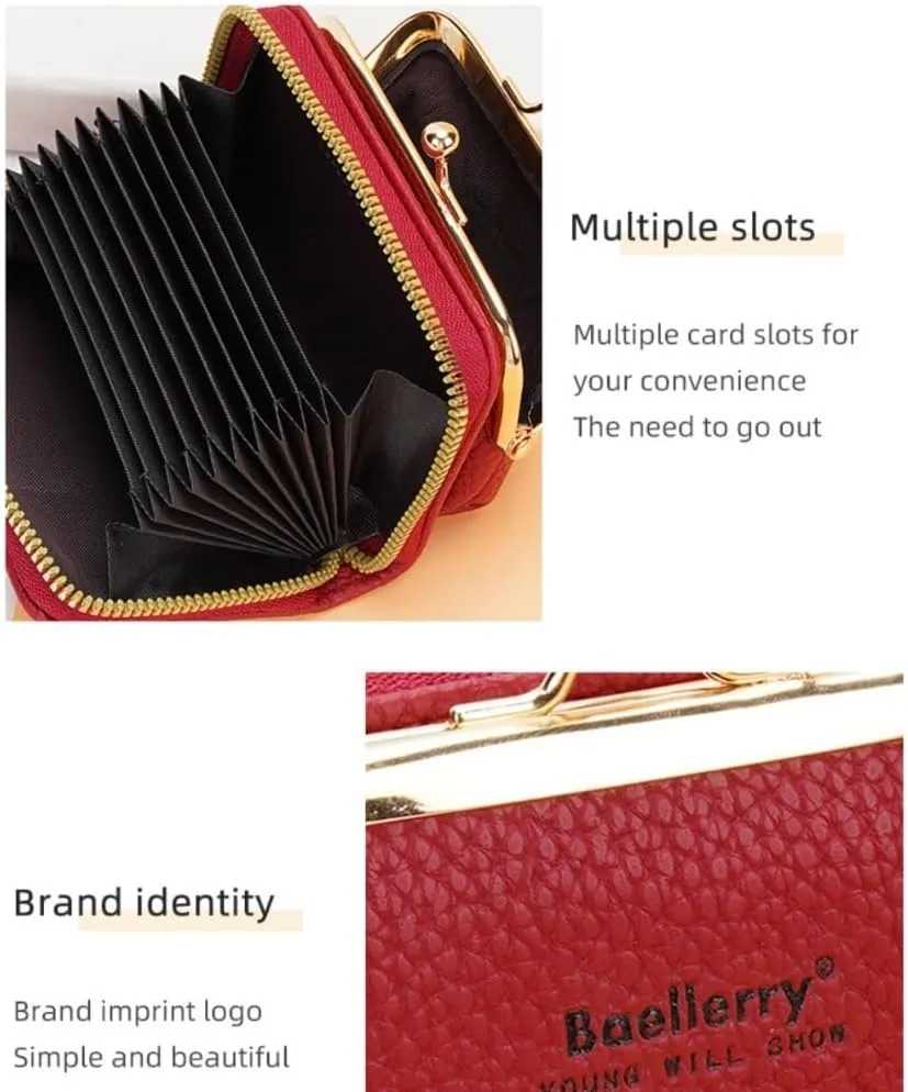 Small Wallet for Women Leather Mini Wristlet Clutch Purse 9 Card Slots Kiss Lock Coin Pocket Kiss Clasp Closure, Blue, One Size