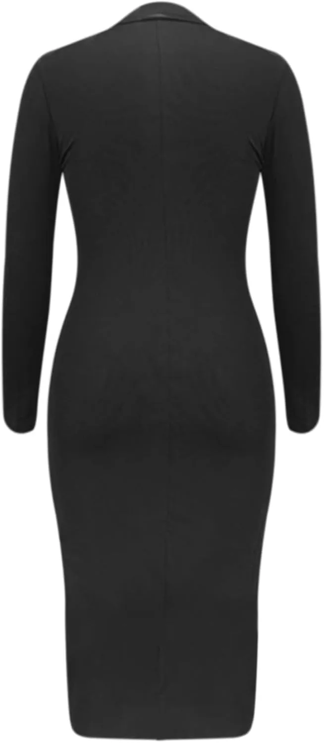 Solid Color Bodycon Split Hem Turtleneck Long Sleeve Ribbed Midi Dress for Women Autumn Plus Size Fall Dresses