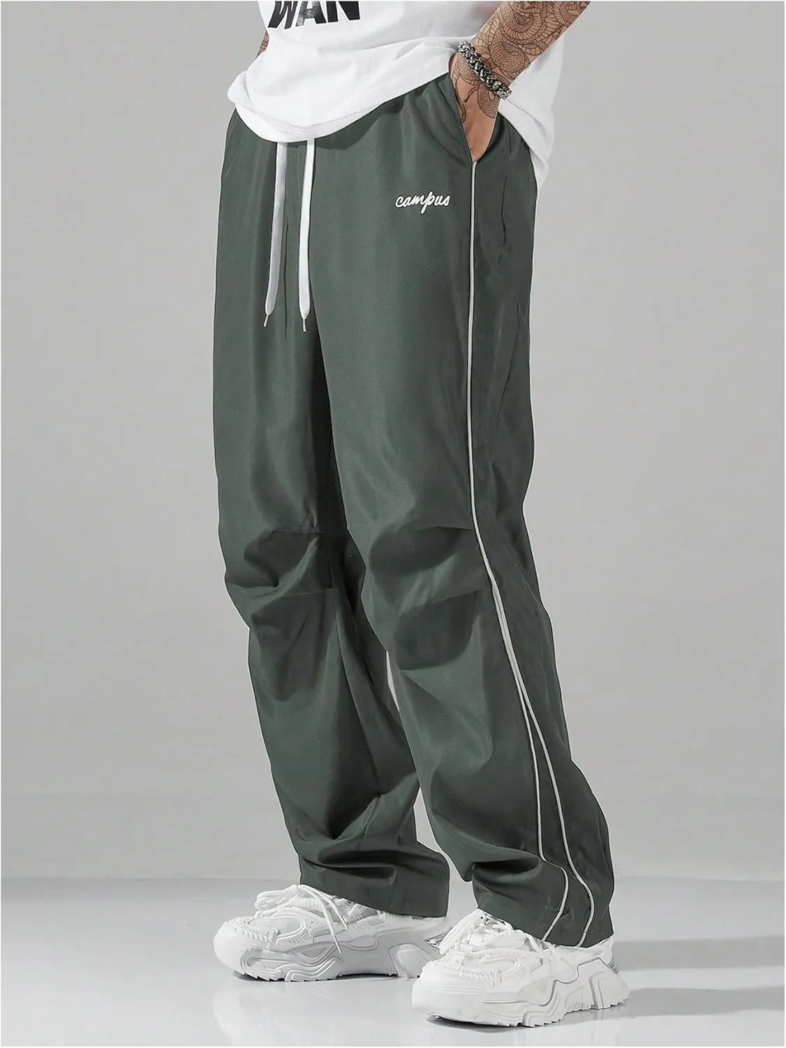 SOLY HUX Men's Parachute Pants Y2k Baggy Sweatpants Wide Leg Drawstring Waist Casual Pants Streetwear