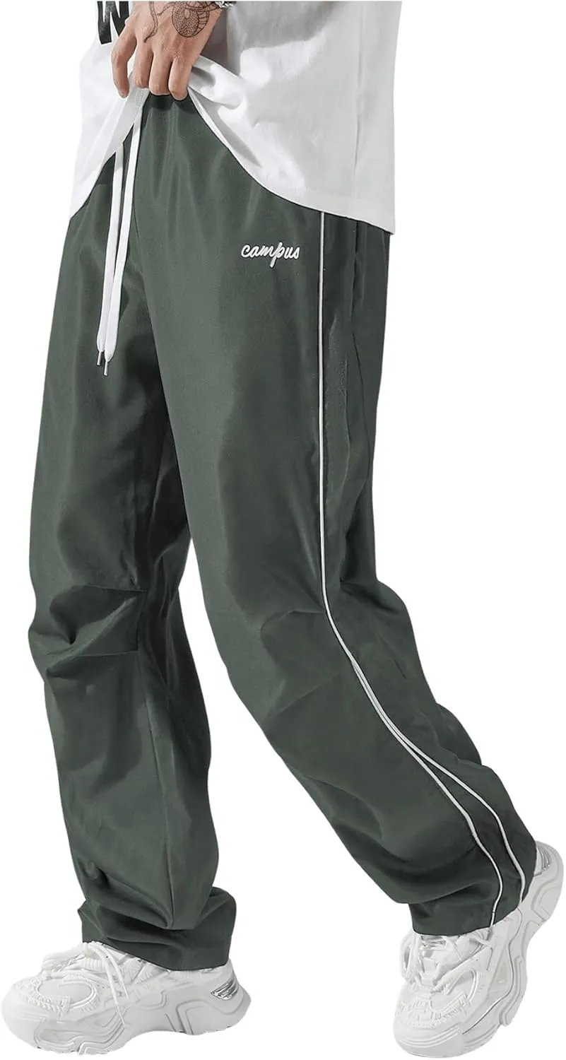 SOLY HUX Men's Parachute Pants Y2k Baggy Sweatpants Wide Leg Drawstring Waist Casual Pants Streetwear