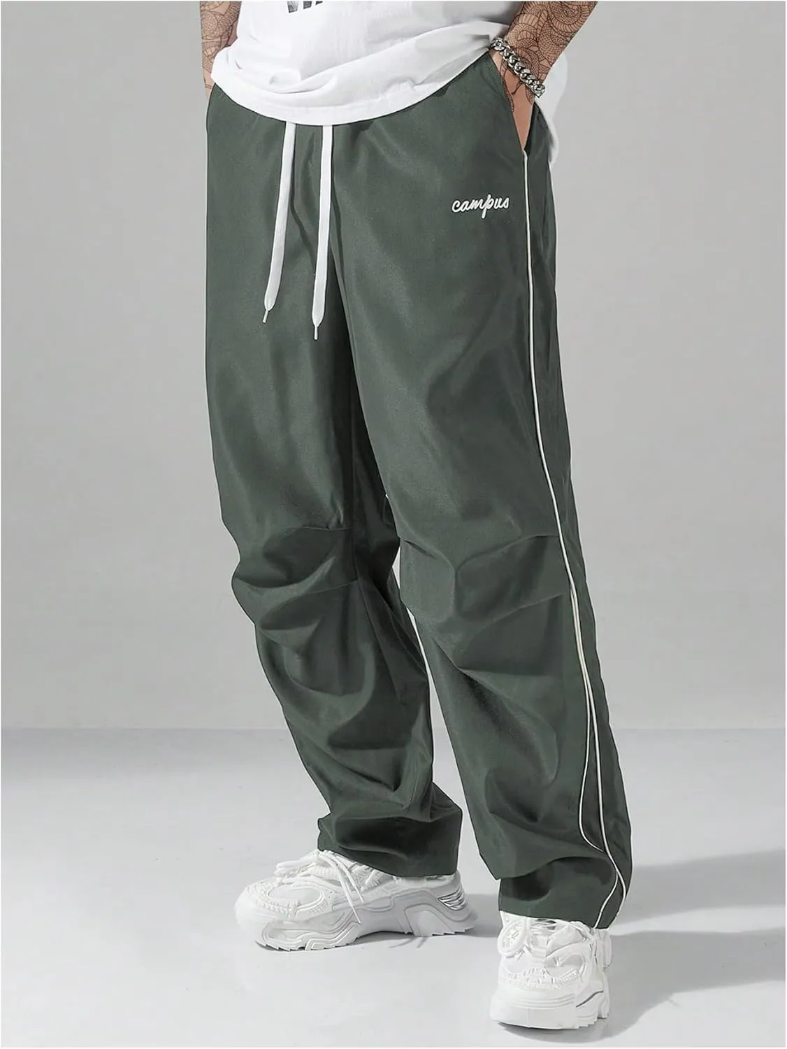 SOLY HUX Men's Parachute Pants Y2k Baggy Sweatpants Wide Leg Drawstring Waist Casual Pants Streetwear