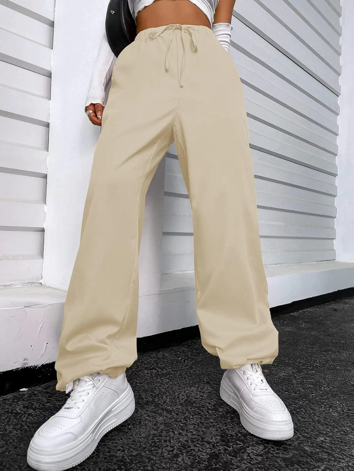 SOLY HUX Women's Cargo Pants Elastic High Waisted Loose Straight Jogger Leg Pocket Trousers Y2K Pants
