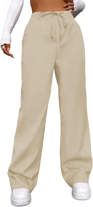 SOLY HUX Women's Cargo Pants Elastic High Waisted Loose Straight Jogger Leg Pocket Trousers Y2K Pants