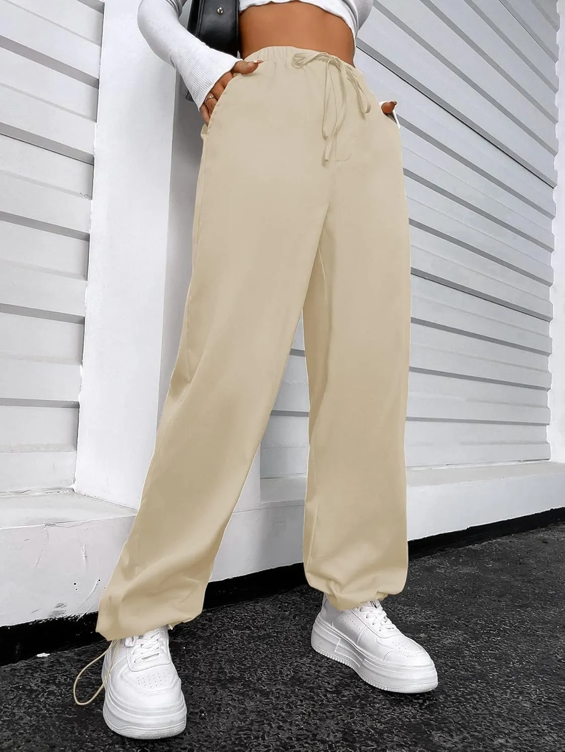 SOLY HUX Women's Cargo Pants Elastic High Waisted Loose Straight Jogger Leg Pocket Trousers Y2K Pants