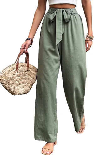 SOLY HUX Women's High Waisted Wide Leg Belted Long Pants Casual Trousers
