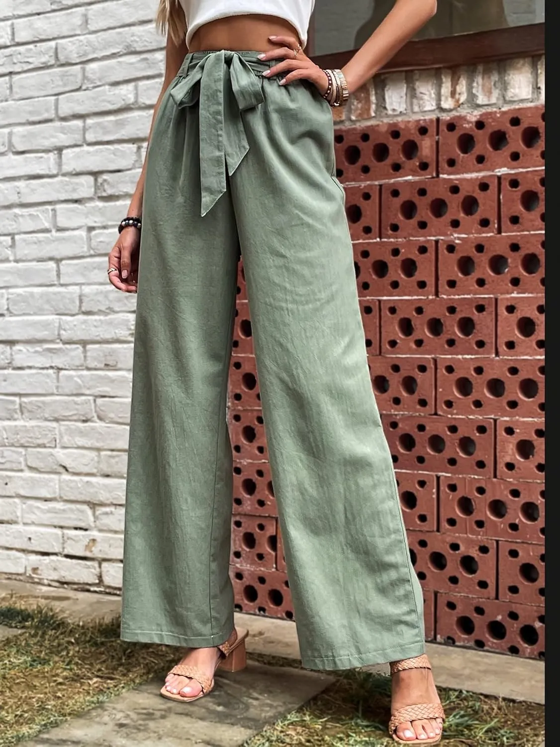 SOLY HUX Women's High Waisted Wide Leg Belted Long Pants Casual Trousers