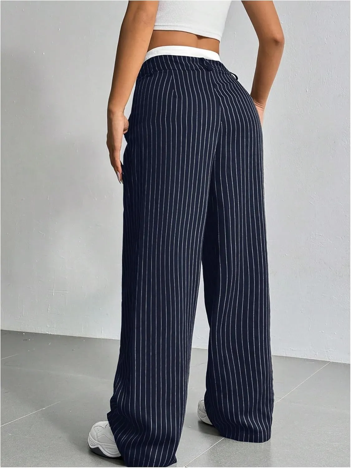 SOLY HUX Women's Striped Pants Color Block High Waisted Wide Leg Casual Work Office Long Trousers