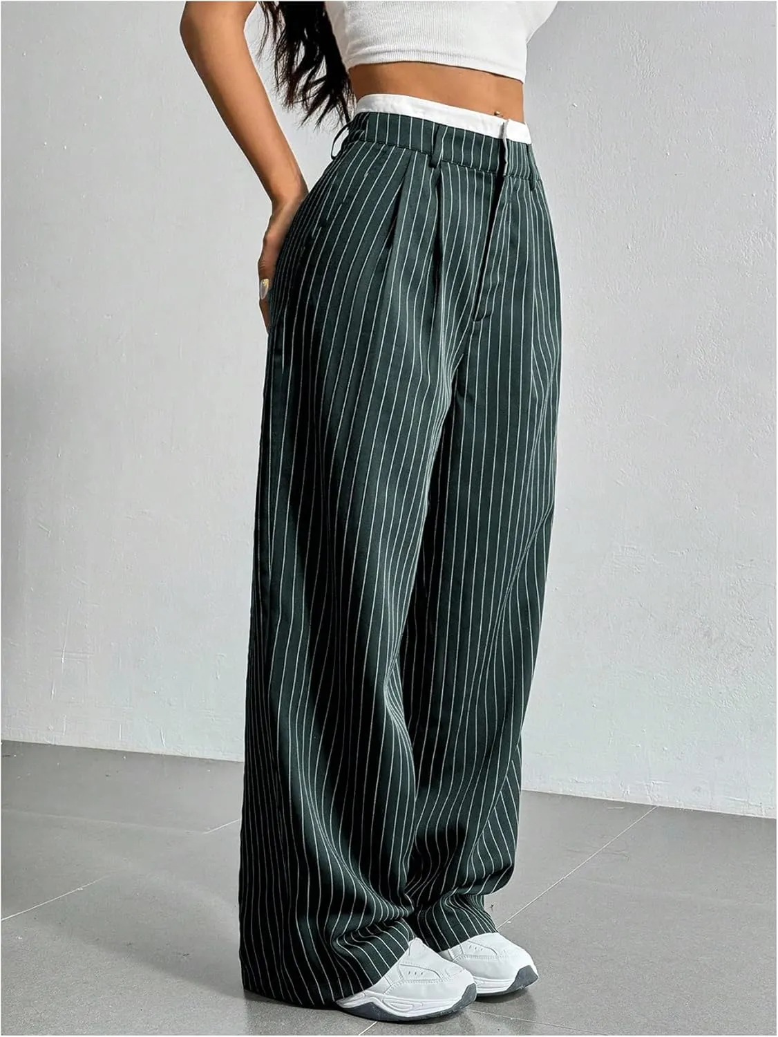 SOLY HUX Women's Striped Pants Color Block High Waisted Wide Leg Casual Work Office Long Trousers
