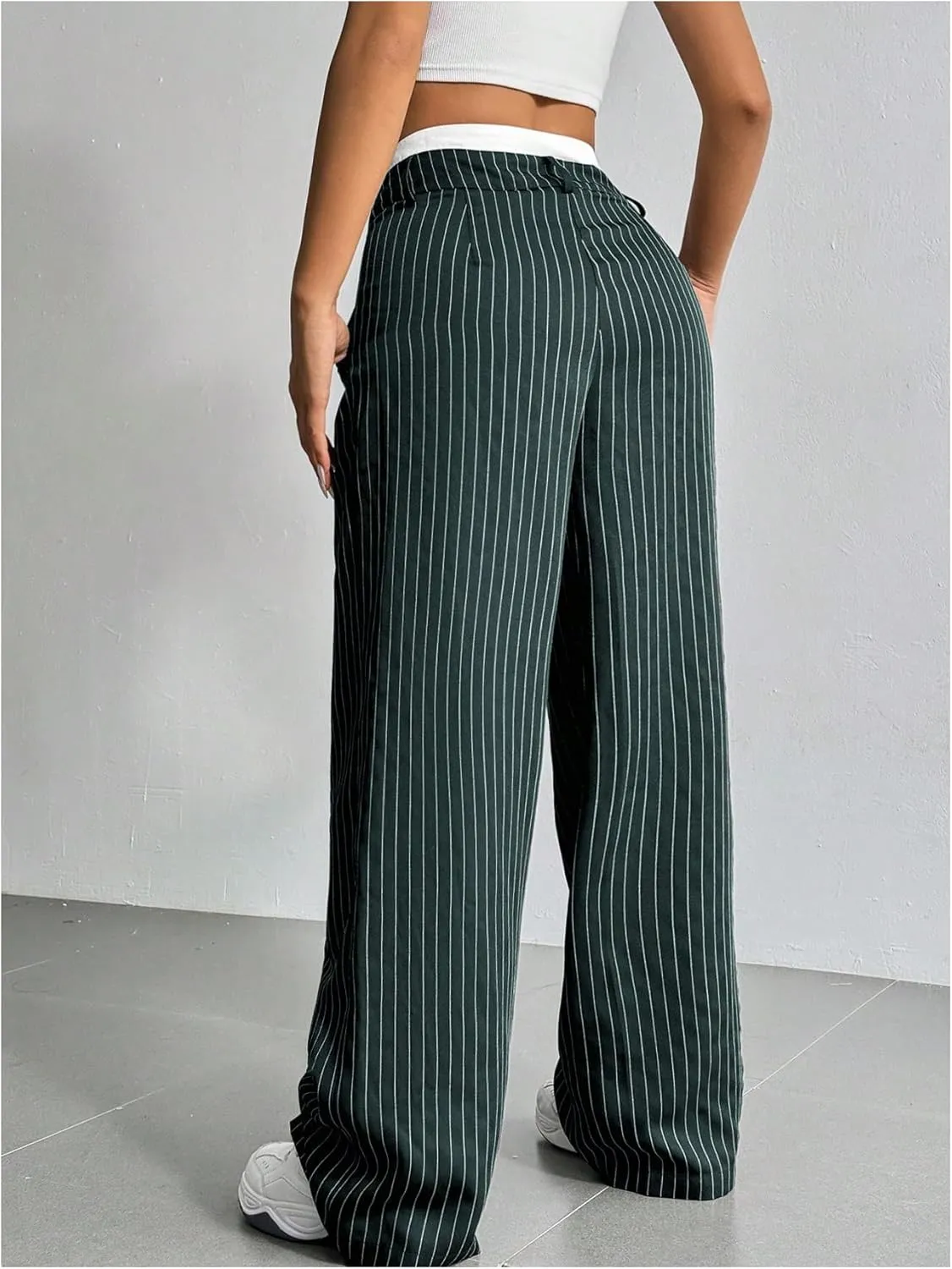 SOLY HUX Women's Striped Pants Color Block High Waisted Wide Leg Casual Work Office Long Trousers
