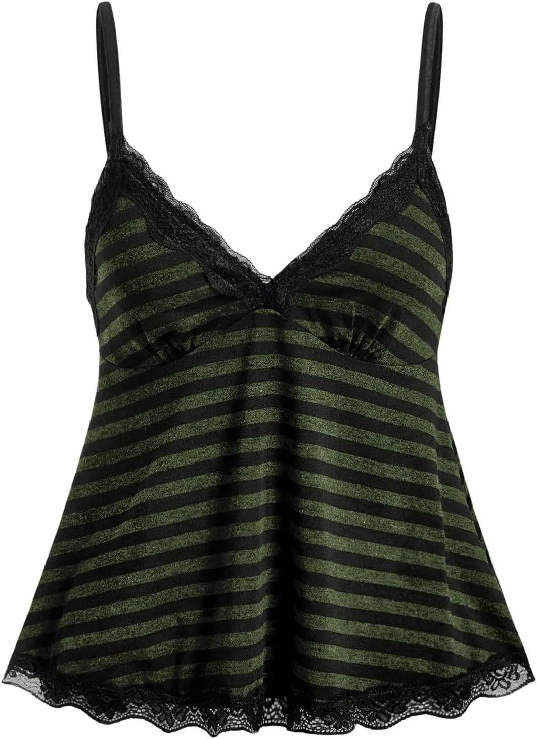SOLY HUX Womens Y2K Lace Cami V Neck Sleeveless Striped Shirt Spaghetti Strap Camisole Gothic Tops