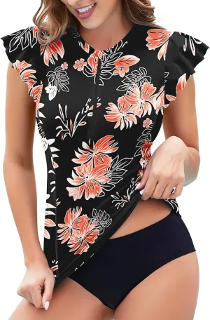 Soneven Women's Swim Shirt UPF 50  Ruffle Sleeve Rash Guard UV Sun Protection Swimsuit Top Bathing Suit No Bottom