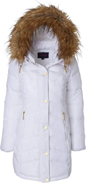 Sportoli Women Long Quilted Down Alternative Plush Lined Puffer Jacket Coat Fur Trim Hood