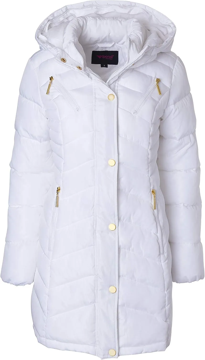 Sportoli Women Long Quilted Down Alternative Plush Lined Puffer Jacket Coat Fur Trim Hood