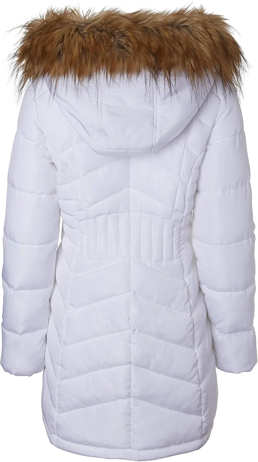 Sportoli Women Long Quilted Down Alternative Plush Lined Puffer Jacket Coat Fur Trim Hood