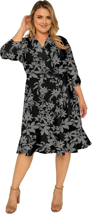 Standards & Practices Women's Plus Size Double Georgette Dusty Pink Ruffles Hem Wrap Dress Midi Length