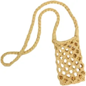 Straw Shoulder Bag for Women Handmade Knitting Cellphone Purse Bag With Shoulder Strap