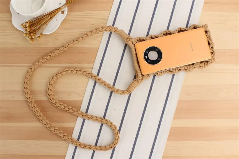 Straw Shoulder Bag for Women Handmade Knitting Cellphone Purse Bag With Shoulder Strap