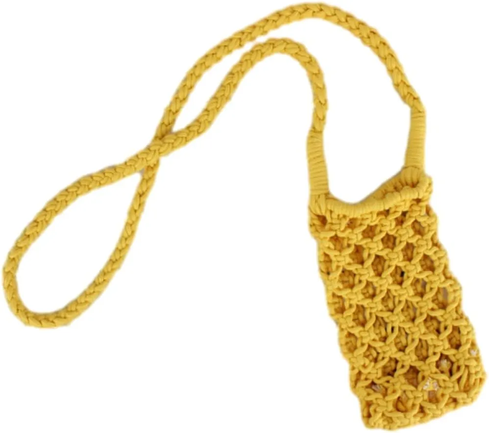 Straw Shoulder Bag for Women Handmade Knitting Cellphone Purse Bag With Shoulder Strap
