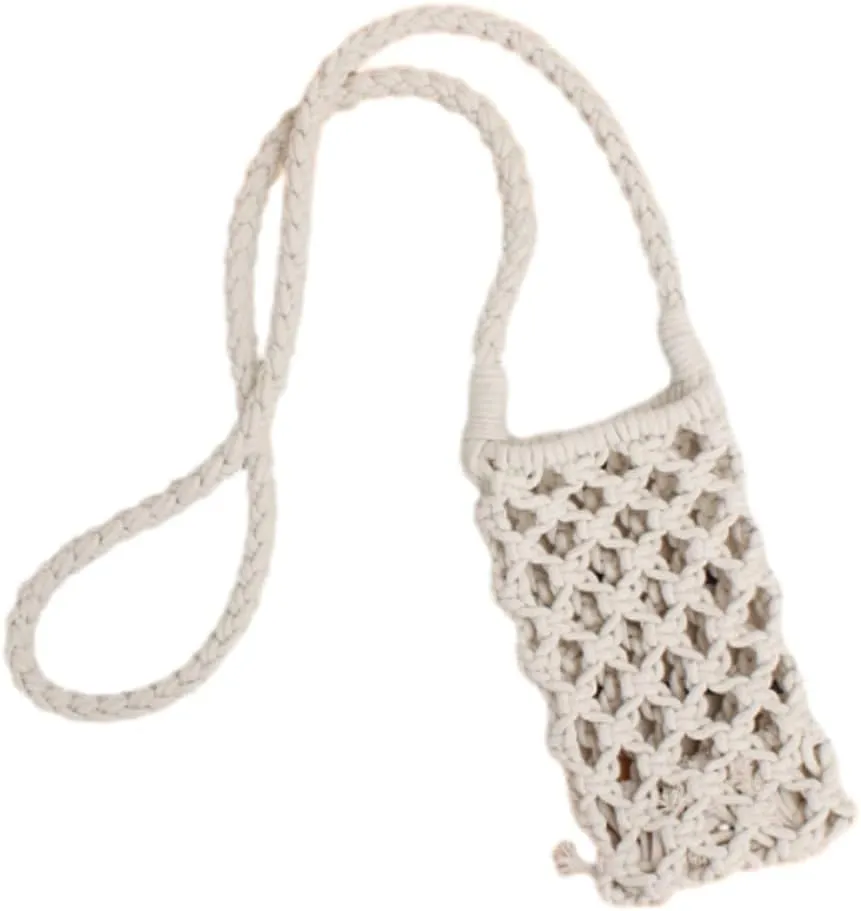 Straw Shoulder Bag for Women Handmade Knitting Cellphone Purse Bag With Shoulder Strap