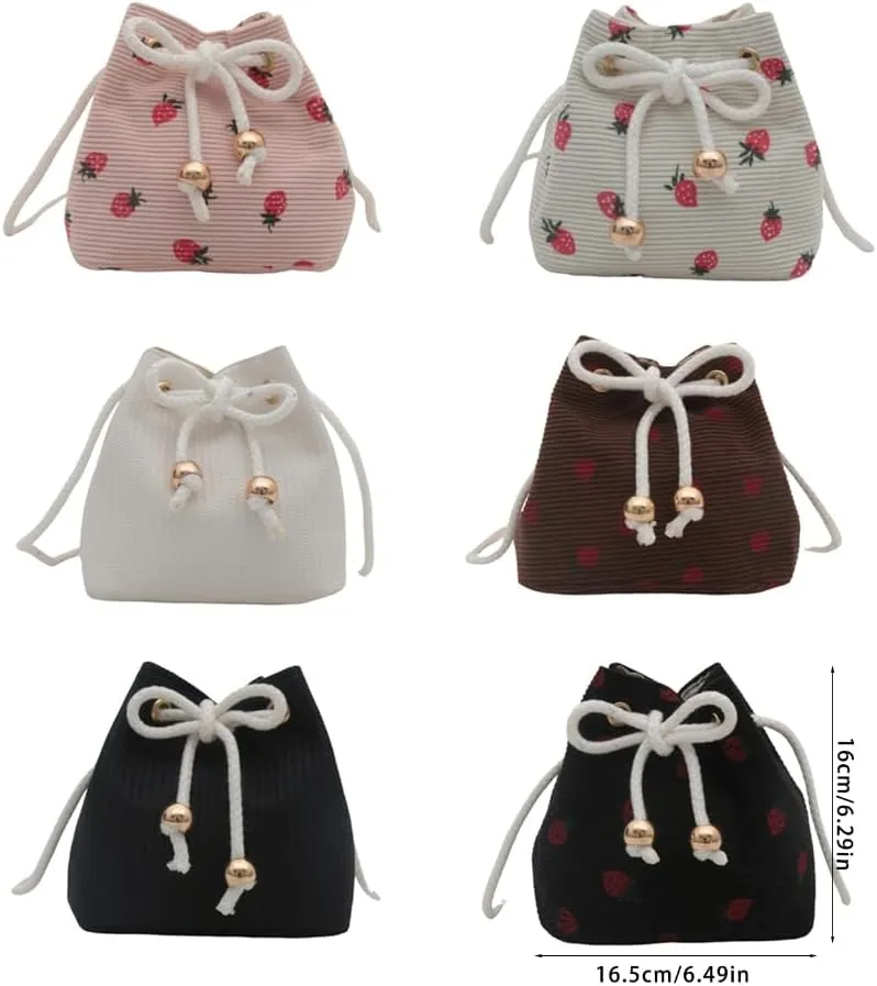 Strawberry Themed Bucket Handbag With Adjustable Strap Shoulder Purse Crossbody Bags For Daily Activities And Event