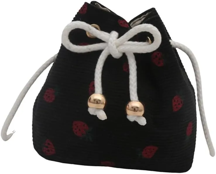 Strawberry Themed Bucket Handbag With Adjustable Strap Shoulder Purse Crossbody Bags For Daily Activities And Event
