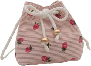 Strawberry Themed Bucket Handbag With Adjustable Strap Shoulder Purse Crossbody Bags For Daily Activities And Event