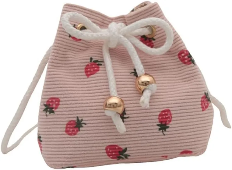 Strawberry Themed Bucket Handbag With Adjustable Strap Shoulder Purse Crossbody Bags For Daily Activities And Event