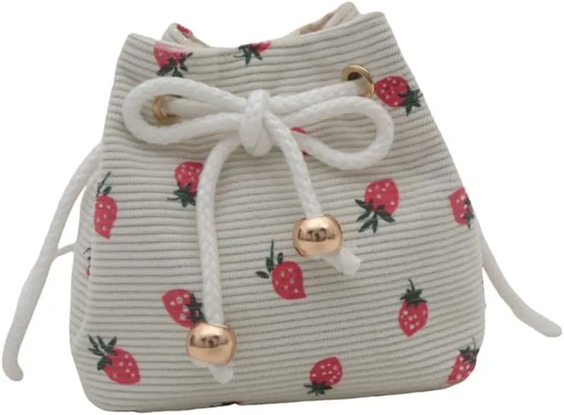 Strawberry Themed Bucket Handbag With Adjustable Strap Shoulder Purse Crossbody Bags For Daily Activities And Event