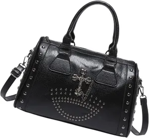 Studded HandbagPunk Styles Skull Handbag Large Capacity Studded Doctor Bag with Adjustable Strap Large Capacity Shoulder Bag for Women