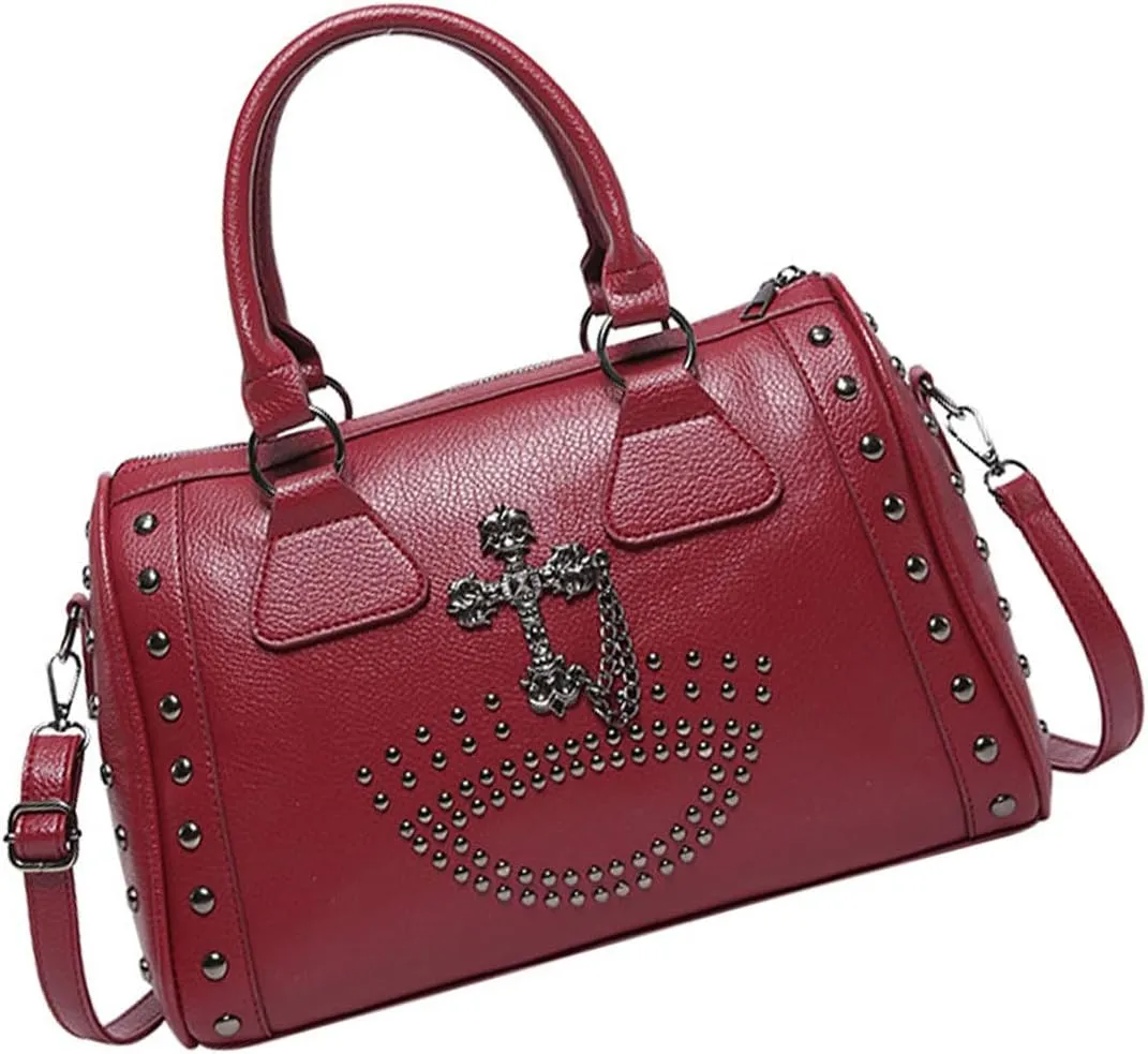 Studded HandbagPunk Styles Skull Handbag Large Capacity Studded Doctor Bag with Adjustable Strap Large Capacity Shoulder Bag for Women