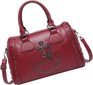 Studded HandbagPunk Styles Skull Handbag Large Capacity Studded Doctor Bag with Adjustable Strap Large Capacity Shoulder Bag for Women