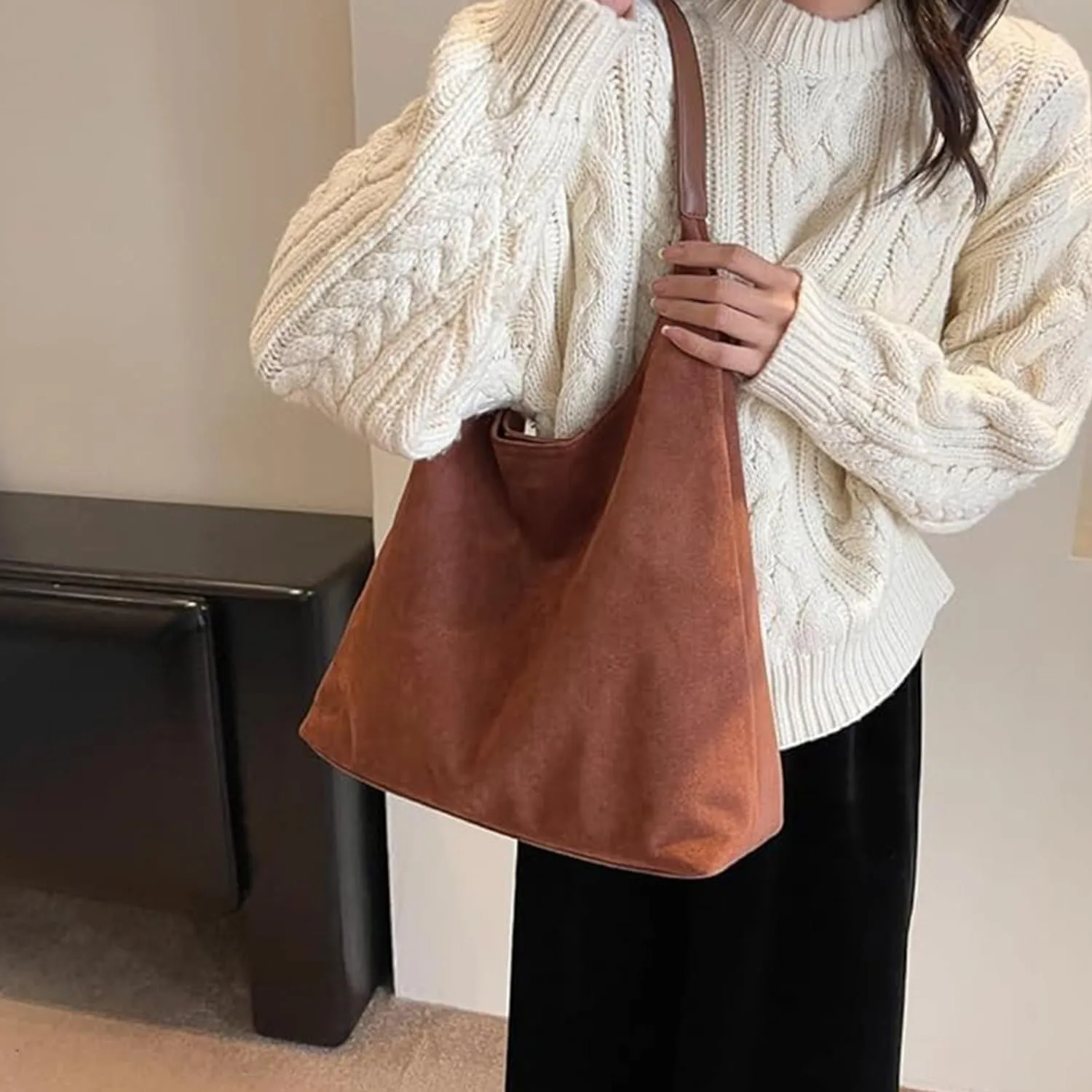 Suede Bucket Bag Crossbody Hobo Shoulder Tote Handbag for Women Large Slouchy Purse Suede Handbags Collection